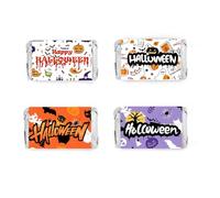Limarqabel Lot de 120 emballages de bonbons « Happy Halloween » de 3,6 x 6,6 cm, pour barre de bonbons, fantôme, Halloween, mini emballages de barres de chocolat, autocollants pour bonbons, 4 motifs
