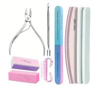 Lime A Ongle Tampon de fichiers professionnels Pour la manucure | Kit de ciseaux de brosse de bloc d'éponge de grain 100/180 de 10 pièces avec des poussoirs de pince à cuticules(Color7)
