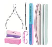 Lime A Ongle Tampon de fichiers professionnels Pour la manucure | Kit de ciseaux de brosse de bloc d'éponge de grain 100/180 de 10 pièces avec des poussoirs de pince à cuticules(Color6)