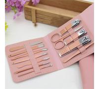 Lime à Ongles Ciseaux à Ongles Kit Manucure Pédicure Pratique à Utiliser Ensemble de Manucure Robuste pour Outil à Ongles de Voyage, 12 pièces Rose