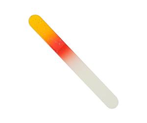 Lime en verre double face Jaune/rouge avec paillettes rondes des deux côtés Longueur 9 cm