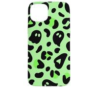 Lime Green Halloween Ghost Cute Leopard Print Cheetah Design Coque pour iPhone 15 Plus