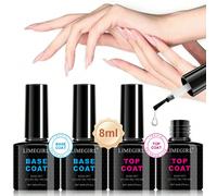 LIMEGIRL Vernis à ongles gel, 8 ml Gel Top Coat, Set de base et top coat super brillant 2025 amélioré, Lampe LED/UV à dessouder, Base transparente sans acide et top coat brillant gel pour ongles ABS