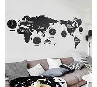 LIMEID Horloge Murale créative à la Mode, Horloge Murale en Bois Bricolage 3D Carte du Monde Wallclock européenne 5 Pays, Grand Salon Bureau Chambre décorative Sticker Mural Horloge, Noir