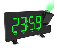 LIMEID Radio Réveil à Projection, Réveil Projection Plafond 180°, Horloge Numérique FM USB avec Double Alarmes, Snooze, Minuteur de Mise en Veille, 12/24h, Grand écran LED avec Gradateur,Green