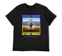 Limeiren Kaif Russian Warship Go F Yourself I Stand with Ukraine Postage Stamp Unisex Cotton T-Shirts Black XXL