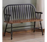 LIMENQIN Banc de Ferme en Bois, Banc D'entrée Moderne, 2 Places, Dossier À Barreaux de Style Traditionnel, Meuble Décoratif for Balcon et Maison(Black)