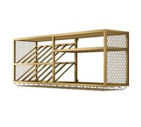 LIMENQIN Casier À Vin Mural, Étagères À Bar Suspendues À 2 Niveaux avec Porte-Verres, Range À Bouteilles Vin en Métal, Porte de Rangement Bouteilles d'alcool Industrielle(Gold,150x30x45cm)