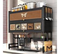 LIMENQIN Égouttoir À Vaisselle Au-Dessus de L'évier, Égouttoir À Vaisselle À 3 Niveaux avec Couvercle, Étagère de Rangement de Cuisine pour Assiettes, Bols, Couverts(Black B,105cm/41.3in)