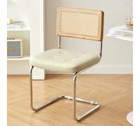 LIMENQIN Ensemble de Chaises de Salle À Manger en Rotin, Chaises de Salle À Manger avec Dossier en Bois, Chaise de Cuisine Rembourrée en Faux Cuir, Pied en Métal(Natural E,6 pcs)