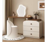 LIMENQIN Ensemble de Coiffeuse, Bureau Coiffeuse avec Miroir et Tabouret, Coiffeuses Meuble avec Table de Chevet, Montage Facile(White C,120cm/47.2in)