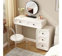 LIMENQIN Ensemble de Coiffeuse, Bureau Coiffeuse Moderne avec 5 Tiroirs, Coiffeuses Meuble avec Miroir Intelligent À LED et Chaise, pour Chambre À Coucher(White A,70cm/27.5in)