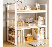 LIMENQIN Etagere Bureau a Poser sur Bureau À 2 Niveaux, Bibliotheque Etagere Rangement Polyvalente, Structure Métallique, pour Dortoir, Salle D'étude(Natural,75cm/29.5in)