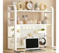 LIMENQIN Étagère de Bureau pour Ordinateur, Étagère de Rangement pour Comptoir avec Plaque Perforée À Monter Soi-même, Bureau Bibliothèque pour Maison Dortoir(White 2 Tier,120cm/47.2in)