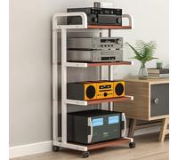 LIMENQIN Meuble HiFi avec roulettes, Meuble Multimédia AV, Support Stéréo Audio-vidéo, Rack Audio À 3/4/5 Niveaux, Rangement Ouvert, pour Salon, Salle de Jeux(White,4 Tier 50x40x111cm)