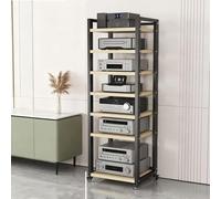LIMENQIN Meuble Multimédia AV À 5/6/7/8 Niveaux, Support Stéréo avec Étagères Réglables en Hauteur, Rack Audio Mobile, pour Salon, Salle de Jeux(Natural,7 Tier 50x40x161cm)