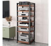 LIMENQIN Meuble Multimédia AV À 5/6/7/8 Niveaux, Support Stéréo avec Étagères Réglables en Hauteur, Rack Audio Mobile, pour Salon, Salle de Jeux(Brown,7 Tier 50x40x161cm)