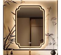 LIMENQIN Miroir de Salle de Bain Traditionnel, Miroir Mural Irrégulier, Commande Tactile, Antibuée, À Intensité Variable, Miroirs de Maquillage Antidéflagrants(80x100cm/31.5x39.3in)