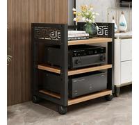LIMENQIN Support Multimédia Audio Mobile avec roulettes, Étagères Stéréo avec Étagères Réglables, Meuble HiFi À 2/3/4/5 Niveaux, Structure en Acier Renforcé(Natural,3 Tier 50x40x68cm)