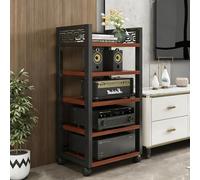LIMENQIN Support Multimédia Audio Mobile avec roulettes, Étagères Stéréo avec Étagères Réglables, Meuble HiFi À 2/3/4/5 Niveaux, Structure en Acier Renforcé(Brown,5 Tier 50x40x108cm)