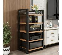 LIMENQIN Support Multimédia Audio Mobile avec roulettes, Étagères Stéréo avec Étagères Réglables, Meuble HiFi À 2/3/4/5 Niveaux, Structure en Acier Renforcé(Natural,5 Tier 50x40x108cm)