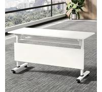 LIMENQIN Table de Formation Mobile Blanche avec Rangement, Table de Conférence Pliable et Portable, Panneau D'intimité et roulettes Verrouillables, pour Bureau, Réunions(140x40cm/55.1x15.7in)