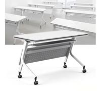 LIMENQIN Tables de Conférence Pliantes, Table de Réunion et de Formation Mobile avec Panneau D'intimité, Bureau Rectangulaire pour Événements avec Étagère de Rangement(120x55x75cm)