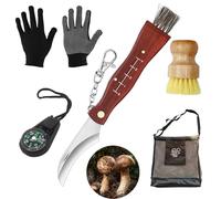 LIMEOW 1 Set de 5pcs Cadeau Chasseur Couteaux Pliants Couteau Champignon Panier Champignon Sac Champignon Brosse Champignon Couteau Champignons Set pour la Cueillette des Champignons Dans le Champ