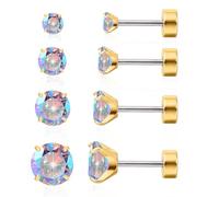 Limerencia Boucles d'oreilles en titane pour femmes, 4 paires de piercings en titane hypoallergéniques avec vis de fixation pour les oreilles sensibles et le cartilage (Perle Opale Boule CZ)