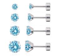 Limerencia Boucles d'oreilles en titane pour femmes, 4 paires de piercings en titane hypoallergéniques avec vis de fixation pour les oreilles sensibles et le cartilage (Couleur B)