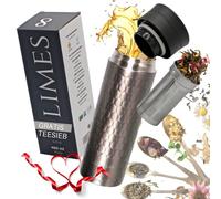 Limes 8 Bouteille à thé avec passoire à emporter, 480 ml, gobelet isotherme en acier inoxydable, théière avec infuseur, ouverture à 360°, 100 % étanche, durable (gris)