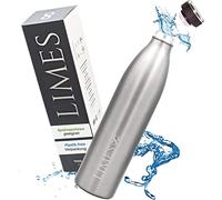 Limes 8® Bouteille Thermos en acier inoxydable 1L - Bouteille d’eau isolée, étanche, à double paroi isolante, adaptée aux boissons gazeuses pour le sport, travail et voyages (Acier Inoxydable 1000 ml)