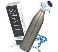 Limes 8® Bouteille Thermos en acier inoxydable 1L - Bouteille d’eau isolée, étanche, à double paroi isolante, adaptée aux boissons gazeuses pour le sport, travail et voyages (Gris, 1000 ml)