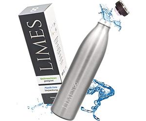 Limes 8® Bouteille Thermos en acier inoxydable 1L - Bouteille d’eau isolée, étanche, à double paroi isolante, adaptée aux boissons gazeuses pour le sport, travail et voyages (Acier Inoxydable 1000 ml)