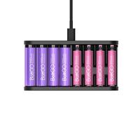 LIMETA Chargeur de batterie 8 baies AA AAA - Chargeur haute vitesse Max 27 W - Chargeur de batterie domestique pour batteries rechargeables Li-ion, NiMH, NiCd, LiFePo4 - Entrée USB C