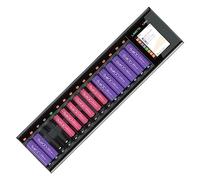 LIMETA Chargeur Piles Rechargeable 16 Baies Chargeur De Piles pour Batterie AA AAA avec Ecran Tactile, Alimentation DC - Chargeur Accus Multifonction