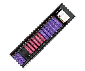 LIMETA Chargeur Piles Rechargeable 16 Baies Chargeur De Piles pour Batterie AA AAA avec Ecran Tactile, Alimentation DC - Chargeur Accus Multifonction