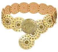 LIMHOO Ceinture à Large Disque Pour Femmes Ronde Creuse en Cuir de Taille Occidentale Boho (A Or Cuivré «X-Large»)