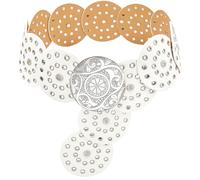 LIMHOO Ceinture à Large Disque Pour Femmes Ronde Creuse en Cuir de Taille Occidentale Boho (B Blanc Argenté Petit)