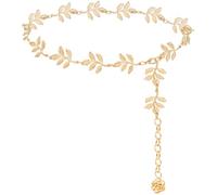 LIMHOO Chaîne de Taille en Métal Pour Femmes Ceinture de Ventre Ceinture en Chaîne Pour Robe Gilet Jeans (Feuille d'or Petit)