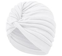 LIMHOO Femmes Boho Enveloppement de tête Turban Ethnique Retro Chimo Chapeau de Perte de Cheveux Cap Beanie élastique (Blanc)