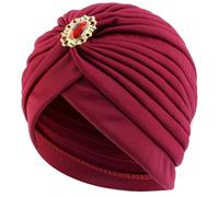 LIMHOO Femmes Boho Enveloppement de tête Turban Ethnique Retro Chimo Chapeau de Perte de Cheveux Cap Beanie élastique (Diamant Vin Rouge)