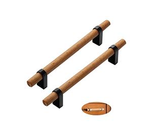 limiao123 2 Pièces Cabinet en Bois Massif Poignée Boutons De Meuble en Forme d'arc en Bois Poignee de Meuble Cuisine Bois Poignée en T pour Armoires,Tiroirs (hole distance 128mm,Black)