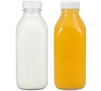LIMILI Lot de 2 bouteilles de lait en verre avec couvercles, réutilisables, 1 litre, bouteilles de jus pour laiterie, jus de fruits, pour petit déjeuner, pique-nique, mariage (blanc)
