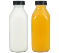 LIMILI Lot de 2 bouteilles de lait réutilisables en verre de 1 litre avec couvercles, pour produits laitiers, jus et boissons pour petit déjeuner, pique-nique, mariage (noir)