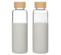 LIMILI Lot de 2 bouteilles d'eau en verre de 500 ml avec couvercles en bambou et couvercles en silicone, anti-fuite, réutilisables, pour boissons chaudes et froides, travail, salle de sport, maison
