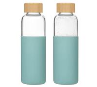 LIMILI Lot de 2 bouteilles d'eau en verre de 500 ml avec couvercles en bambou et couvercles en silicone, anti-fuite, réutilisables, pour boissons chaudes et froides, travail, salle de sport, maison