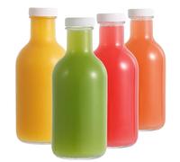 LIMILI Lot de 4 bouteilles de jus en verre avec couvercles, réutilisables de 500 ml avec couvercles, bouteilles en verre transparent pour boissons faites maison, pique-niques, voyages, école