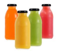 LIMILI Lot de 4 bouteilles de lait en verre transparent avec couvercles, 280 ml pour la préparation des protéines, passent au réfrigérateur et au lave-vaisselle