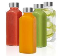 LIMILI Lot de 4 bouteilles d'eau en verre de 350 ml avec couvercles, anti-fuite, réutilisables, pour boissons chaudes et froides, travail, salle de sport, maison